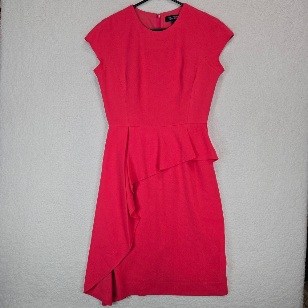 Teri‎ Jon Rickie Freeman Pink Ruffle Cocktail Dress Sheath Women 6 Wedding